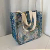 Vintage oljemålning duk handväska för kvinnor 2023 trend nya små designer axelväskor kvinnlig casual tygväska mode shoppare väska