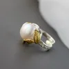 Pierścienie klastra Prawdziwe 925 Sterling Srebrna moda kobiety Otwarcie Regulowany Pierścień liściowy Naturalny Pearl 18K Gold Plated Wedding Party Giftcl