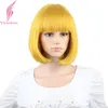 Synthetic 10inch Straight Short Bob Wigs Bangs Blue Golden Red Black White Purple Pink Green Brown Cosplay Wig Female 220622