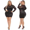 Plus size vestidos de noite vestido moda em torno do pescoço malha retalhos ver através de manga longa reunindo lantejoulas sexy vestidos femininos plus