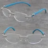 Nouveau Gros Designer Diamant serti Sans Monture Mix Métal Cadres Bois Lunettes De Haute Qualité Optique Hommes Femmes Avec C Décoration Roches Fil 18K Or Cadre Unisexe Lunettes