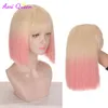 Comme une perruque bob courte avec des bangs perruques synthétiques pour les femmes ombre noire rouge violet blonde rose lolita cosplay fête naturel hair 220622