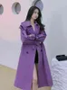Женские куртки осень фиолетовый двухбортный пурпурный транш-платье Женщины с длинными рукавами потеряли кружевную модную плащ для женщин L220725