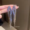 Dangle & Chandelier Est Long Blue CZ Tassel Women's Drop Earrings Sparkling Zircon Earing Plated Metal Bar Bling Ear JewelryDangle