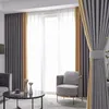 Curtain & Drapes Nordic Solid Color Curtains Cotton And Linen Living Room Bedroom Thickened Blackout Fabric Splicing Bay WindowCurtain