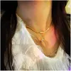 Pendant Necklaces Stainless Steel Emerald Sweater Chain For Women Vintage Fashion Contracted Cross Border Superposition Of Double Necklace J