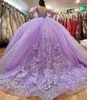 Orchid Lilac Quinceanera Dress 2023 Sweet 16 Ball Gown Quince Gown Detachable Puffed Sleeves Spaghetti Vestido De 15 Anos Glimmering Sparkling Beads Charro Mexican