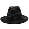 Wool Women Men Graffiti Fedora Hat For Winter Autumn Elegant Lady Gangster Trilby Felt Homburg Church Jazz Hat