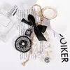 Keychains Bow-Knot Imitation Pearl Parfym Crystal Bottle Iron Tower Chain Keychain Car Key Ring Bag Charm Accessories Girl Keyring Gift
