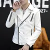 2022 Men New Autumn Rivet Trendy Slim Fit Slope Zipper Lapel Leather Jacket Youth Casual Handsome Leather Jacket L220801