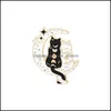 PinsBrooches Jewelry Moon Black Cat Enamel Brooches Pin For Women Fashion Dress Coat Shirt Demin Metal Brooch Pins Badges Promotion Dhx2L