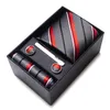 Bow Ties Drop Luxury 8 Cm Silk Tie Hanky Pocket Squares Cufflink Set Necktie Box Printed Hombre Dark Red Memorial DayBow
