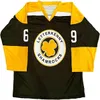 Custom 69 Shore SudBery Blueberry IJshockey Jerseys Zwart Blauw Heren Dames