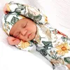 Newborn Baby Home Outfit Knotted Gown Florals Leopard Printed Fishtail Sleeping Bag Hat Set