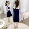 Meisjesjurken Elegant Kids Girl Bowknot Design lange mouw jurk marineblauwe kleur baby causale kleding voor leeftijd 4 5 6 7 8 9 10 11 12 13 jaarg