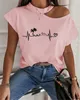 Негабаритная женская футболка для летней печати Sexy Off Off Opers O-образное с коротким рукавами футболка Fashion Street Casual White Pink Tops 220511