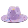 Ull kvinnor män graffiti fedora hatt för vintern höst elegant lady gangster trilby kände homburg kyrka jazz hatt