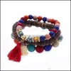 Fili di perline Bracciali Gioielli Bohemian Mtilayer Elefante Nappa Braccialetti Perline fatte a mano Fascino turchese Donna Spiaggia Polso elastico elasticizzato