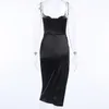 WannaThis Black Silk Dress Women Sexy VNeck Sleeveless Hight Split Hem KneeLength Strap Dress Slim Summer Party Dresses Women 220527