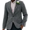 Męskie Tweed Herringbone Jacket Blazer Formalne Lapel Notch Wool Tuxedos Blazer Slim Fit Winter Coat Wedding Groomsmen (tylko Blazer) 220409