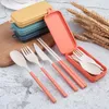 Wheat Straw Cutlery Set Portable Multicolor Storage Box Knife Fork Spoon Chopsticks Travel Eco-friendly Cutlery Inventory Wholesale