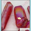 Arts and Crafts Arts Prezenty domowe ogród 5pcs Drop Natural Red Titanium Aura Aura Kwarc Kryształowy punkt Kamieni