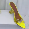 2022 Damen Sommer Luxus Designer High Heel Sandalen Hausschuhe Gelber Kelchabsatz mit spitzem Kristalldiamant