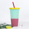 Water Bottles pp temperature-sensitive color-changing cup hot and cold plastic straw cup coffee plastic