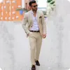 Nieuwste jas pant ontwerpen beige linnen casual mannen pakken bruidegom bruiloft smoking 2 -stuk kostuum