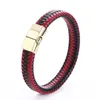 Bedelarmbanden punk heren sieraden zwart rood gevlochten lederen armband roestvrijstalen magnetische clasp mode armbanden wrap braceletcharm lars22