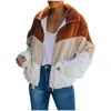 Damenjacken Fleece für Damen Damen Farbblock Fuzzy Reißverschlusstaschen Winter Übergroße Oberbekleidung Langer Mantel Rosa JackeDamen