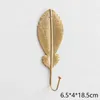 Hooks & Rails Meatal Golden Leaves Wall Mounted For Hanging Clothes No-punch Hanger Coat Key Hook Decorative Home OrganizerHooks