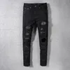 Jeans da uomo skinny adatti denim pantaloni neri per ragazzi motociclista slim strappato effetto consumato hip hop regolare moto fit toppe per rivetti da strada alla moda cerniera lunga dritta con foro