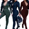 Kvinnors jumpsuits rompers sexiga kvinnor bodycon jumpsuit v-ringning långärmad armé gröna solid casual bodysuit damer vintage romperkvinnor