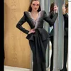 Black Fashion Long Sleeve Prom Jumpsuit Dress 2022 Beaded Peplum Women Outfit Evening gown Party Tuxedos Formal Wear pant suit