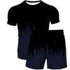 Herrspårspår 3D digitala tryck Tvådelade kortärmade shorts Abstrakt målad t-shirt Set Set Men's and Women's Leisure Trendmen's