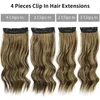 Aisi Hair Synthetic 4pcs / set Long Wavy Hair Extensions Clip i Ombre Honey Blonde Dark Brown Tjock Pieces W220401