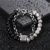 Bracelet de perles en pierre d'oeil de tigre pour hommes, en acier inoxydable, chaîne à maillons en métal, Bracelet de Yoga, bijoux masculins GC1077