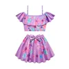 Encantos Baddräkt för Teen Girl Set Summer Kid Sling Top   Bow Skirt 2PC Outfit Barn Skriv ut Cartoon Badkläder Kläder 220425