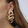 Stud Vintag Punk Gold Tone Firery Dragon Earrings for Women 2022 Unikt Chic Metal Statement Earring Jewelry Femme Bijoux Moni22