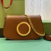 7a Green Blondie Shoulder Bag Real Leather Crossbody Strap Leather Trim Cotton Linen Lining Round Interlocking Designer Luxury BagsCrossbody Chain Flap