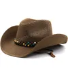 Chapéu de cowboy ocidental boné de palha natural para homens verão hollow beach cowgirl sol chapéu sombrero hombre salva -vidas chapéus