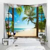 Tapestry 3d raam landschap muur tapijt hippie kokosnoot strandgolf voor slaapkamer homo