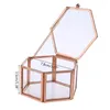Jewelry Pouches 634D Hexagon Transparent Rose Gold Glass Ring Box Wedding Geometric Organizer