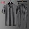 Summer Men Clothing Plus Size 8XL 7XL 6XL XXXXXL Mens T Shirt Shorts Sports Suit Solid Large Two-piece Suit Mens Clothes 220610