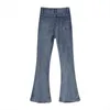 Printemps été nouveau jean évasé bleu femmes rétro style Hong Kong taille haute coupe ajustée pantalon en fer à cheval extensible pantalon femme T220728