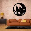 Contemporary Animal Metal Wall Art Tree Wolf Howling to the Moon Wall Hanging