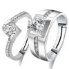 Kopparpläterad silver justerbar älskare par diamantringar män kvinnor engagemang bröllopsfinger smycken valentins dag årsdag presentbord