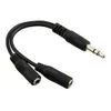 3.5mm Jack 1 Male to 2 Female Dual Y Splitter Earphone Audio Cable Adapter Aux Extension Cord Wire