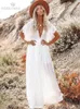 Sexy Bikini Cover-ups Long White Tunic Casual Summer Beach Dress Elegant Women Plus Size Beach Wear Swim Suit Cover Up Q1208 220504